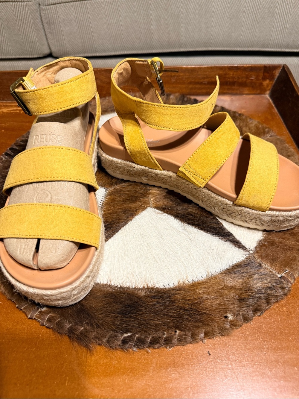 Golden Yellow Suede Espadrille Platform Sandal - Women